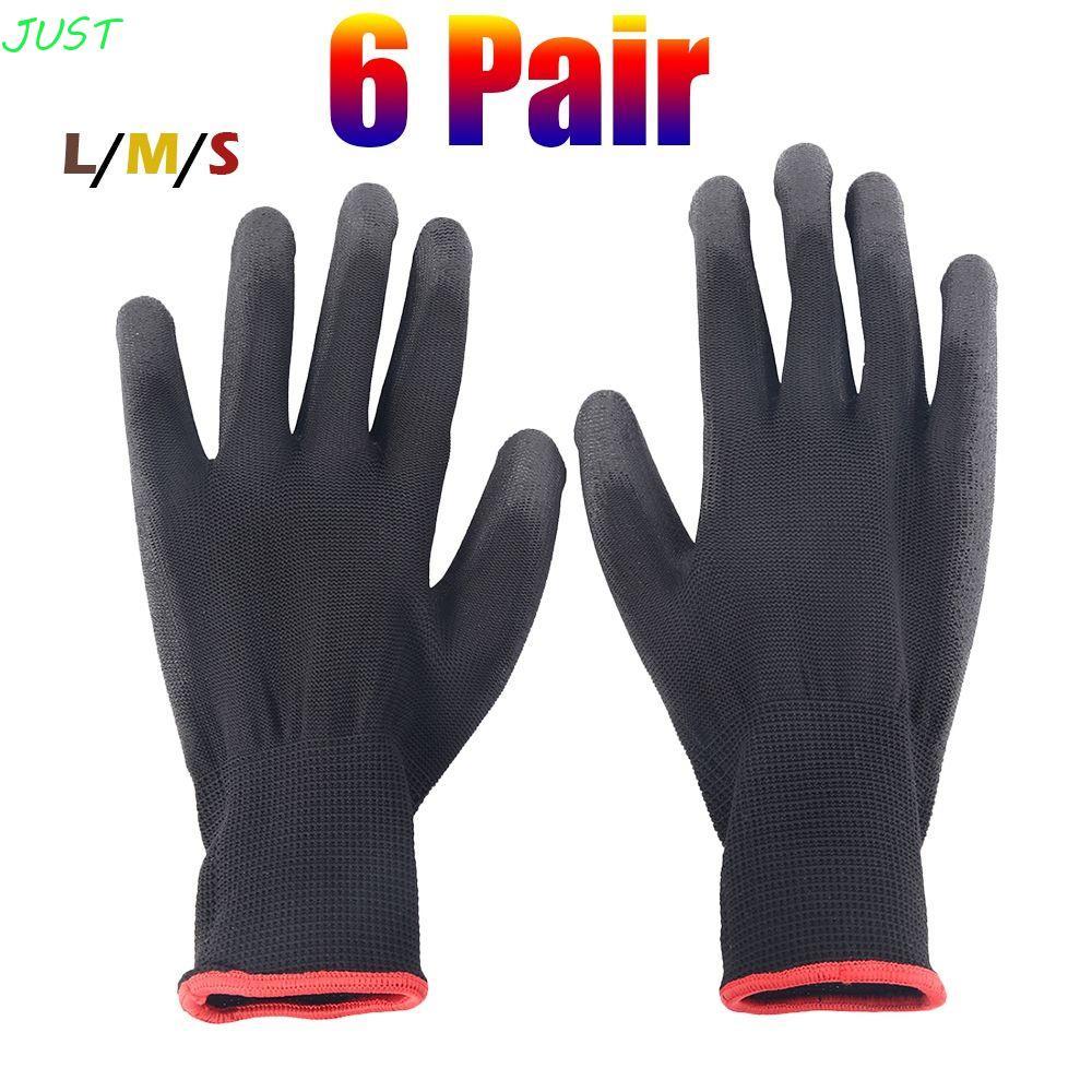 JUST Safety Gloves Nylon 6 คู่ Workplace เคลือบปาล์ม Builders เคลือบป้องกัน