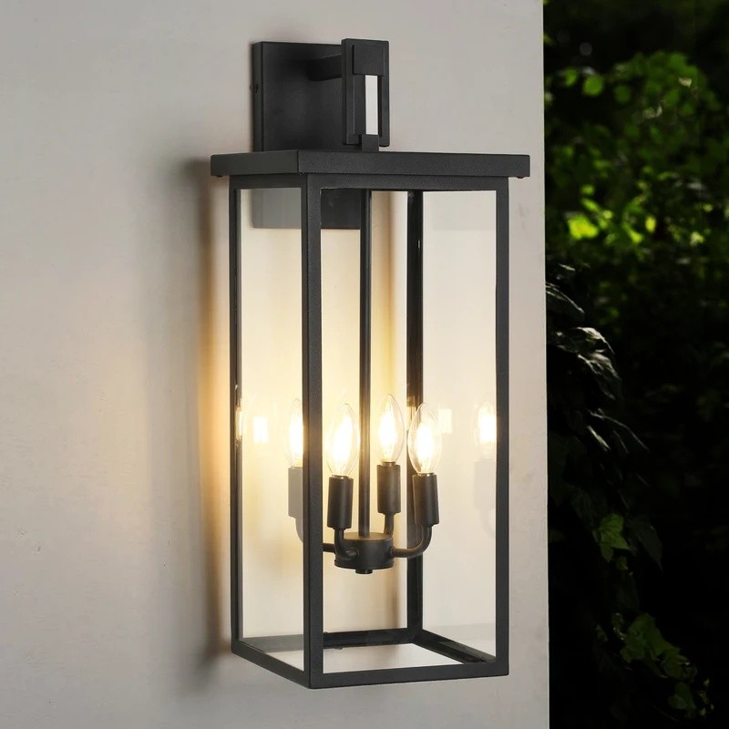 EV1H 1-Pack Weatherproof Outdoor Wall Sconce, Anti-Rust Aluminium + โคมไฟแก้ว, E12 ฐาน 60W Max ไฟภาย