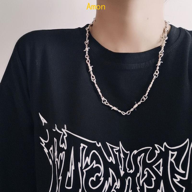 Amon Gothic Punk สร้อยคอโอ้อวด Punk Style Barbed Wire Brambles Link Chain