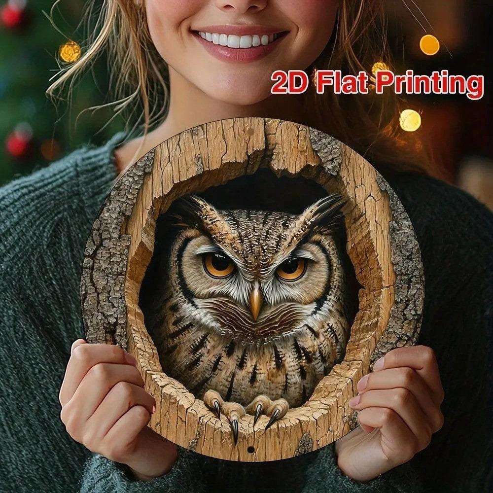 HELLOYOUNG Retro Owl Metal Wall Art Decor สําหรับห้องนั่งเล่นห้องครัวของขวัญสํานักงาน