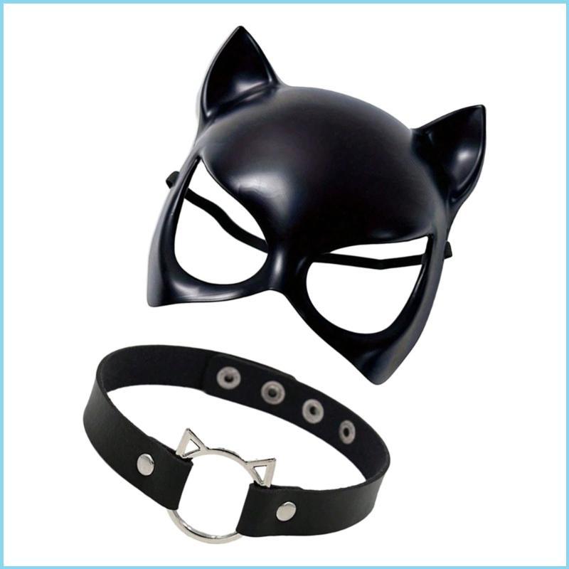 EZR Stylish Resin Catwomen Face พร้อมสร้อยคอ Stylish Masquerades อุปกรณ์เสริมสําหรับเครื่องแต่งกายฮา