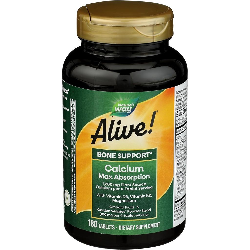 Nature's Way Nature's Way Alive! Calcium Bone Formula, Max Absorption, Plant Source Calcium, 180 Tab