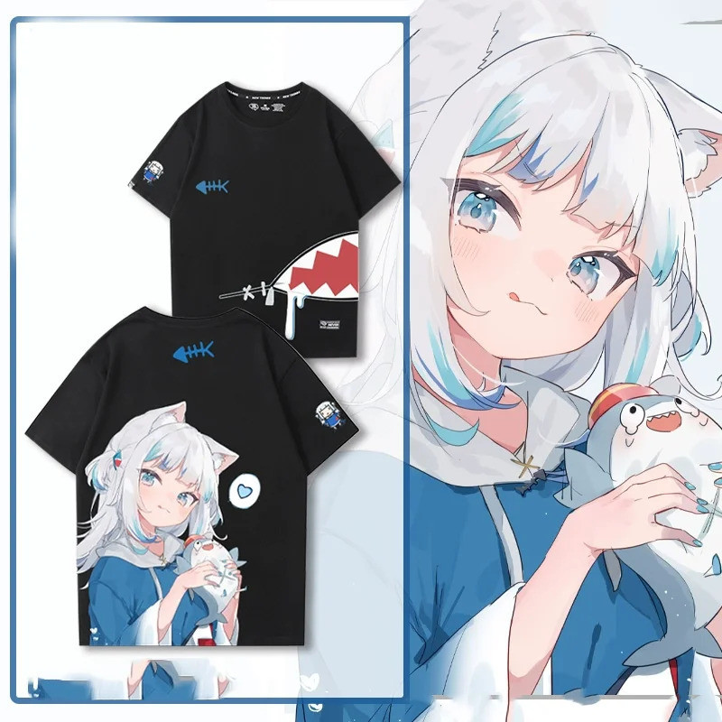 BAJU Unisex เสื้อยืดลาย Gawr Gura จากกลุ่มฮอโลไลฟ์ ใส่ไปงานมีตติ้งแฟนคลับสตรีมเมอร์เวอร์ชวล T-Shirt 