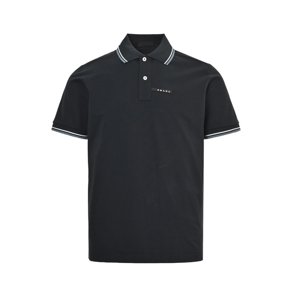 PRADA 2026 คลาสสิกรอบคอแขนสั้นเสื้อยืดผู้ชายผู้หญิงสไตล์พิมพ์เสื้อยืดหนาดุร้ายสบายๆ2025ฤดูใบไม้ร่วงฤ