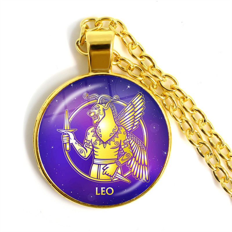 แฟชั่นตัวอักษร 12 Constellation Taurus Sagitarius Leo Pisces สร้อยคอจี้แก้วเงิน