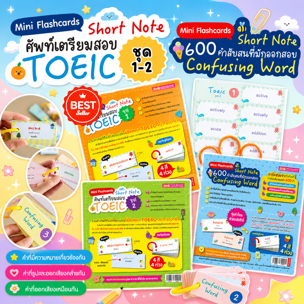 Mini Flashcards Short Note ศัพท์เตรียมสอบ TOEIC ชุดที่ 1-2//600 คำสับสนมักออกข้อสอบ (เลือกได้)