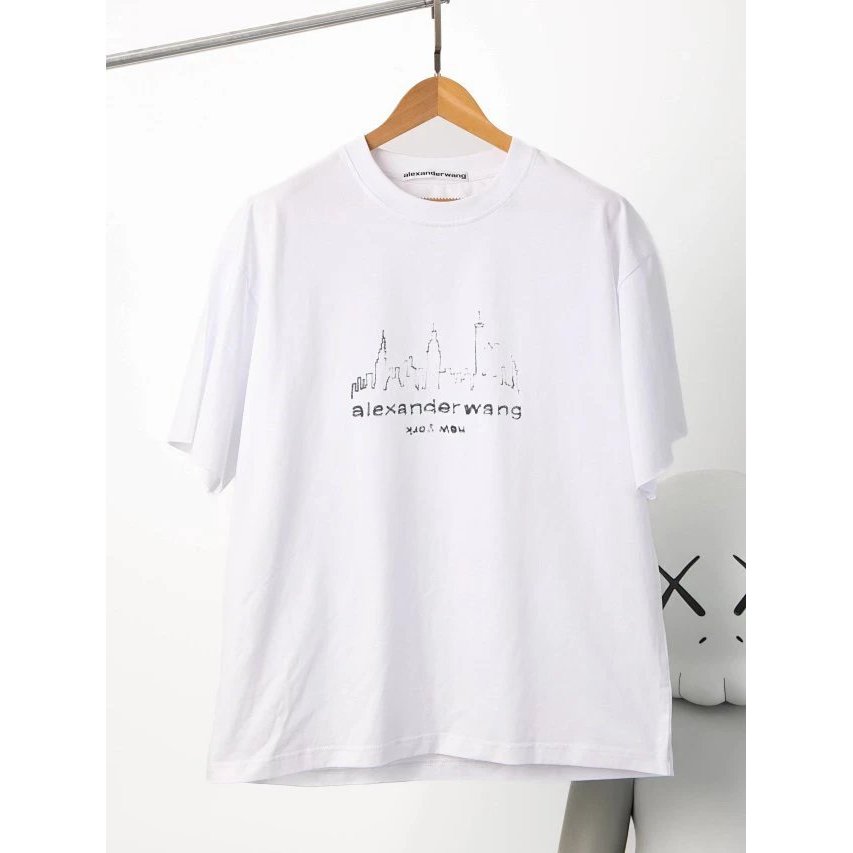 [จํากัดเวลา Seckill] alexander wang alexander wang Architectural พิมพ์โลโก้ขนาดบวกเสื้อยืดแขนสั้นผู้