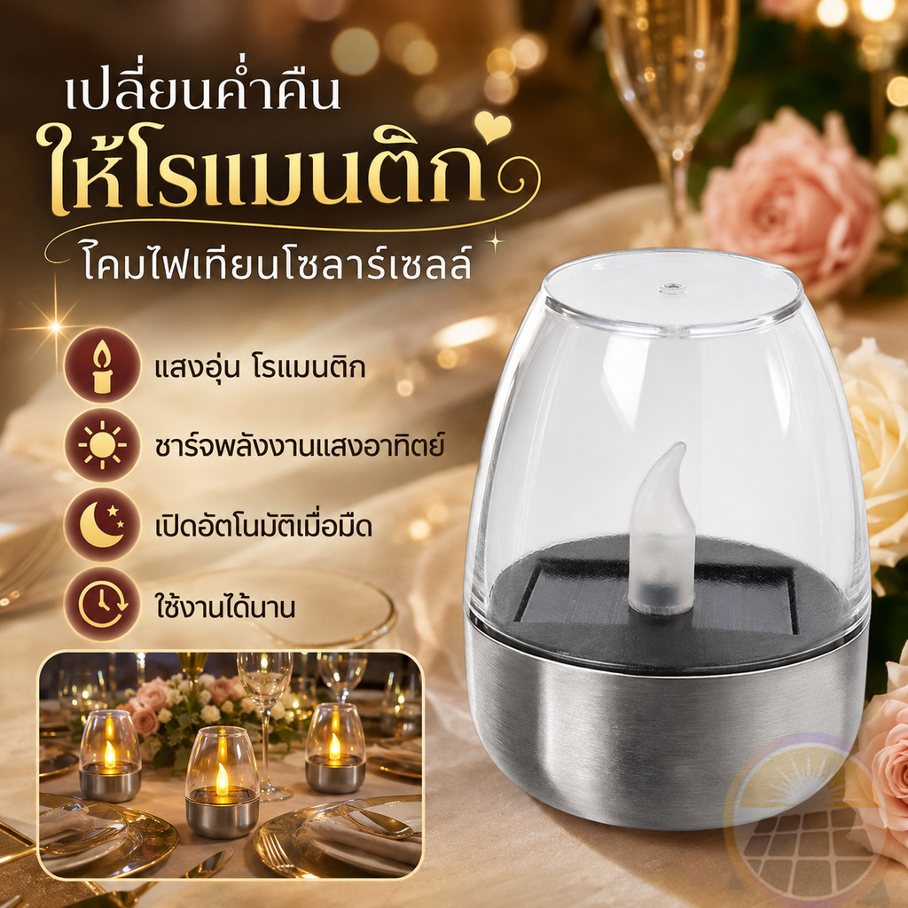 โคมไฟเทียนโซล่าเซลล์ ตะเกียง solar cell LEDกันน้ำ สำหรับแต่งสวน ตกแต่งหน้าบ้าน กลางแจ้ง