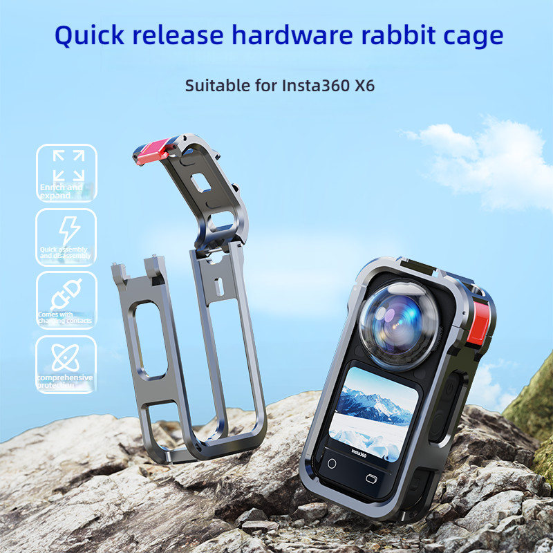 สําหรับ Insta360 X6 แม่เหล็ก Quick Release กรงกระต่ายโลหะ Multi functional ขยายกรอบ Panoramic กล้องกีฬา x6 อุปกรณ์เสริม