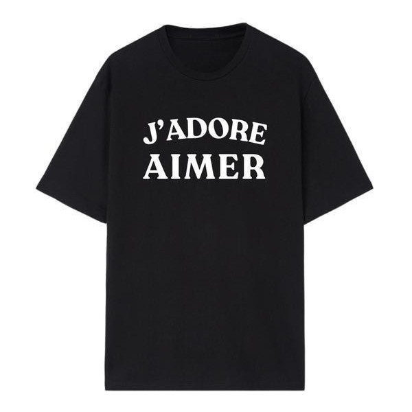 เสื้อยืดพิมพ์ข้อความฝรั่งเศส J'adore Aimer สไตล์มินิมอลแฟชั่น 100% ฝนคู่ทุกเพศ