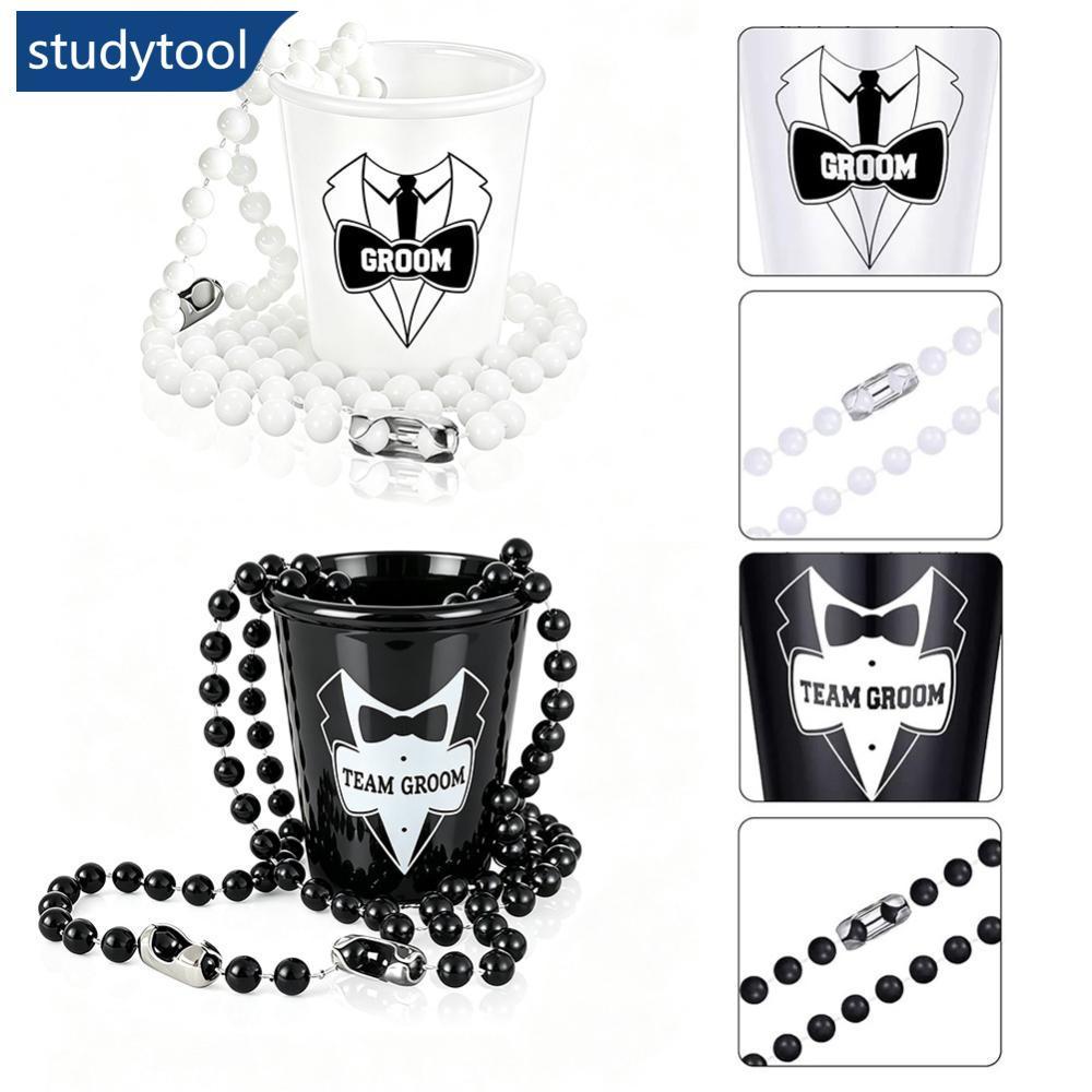 STUDYSOOL 2oz Shot สร้อยคอแก้วลูกปัด Groomsmen Party Favors ถ้วยพลาสติกแบบใช้ซ้ําได้สําหรับ Bachelor