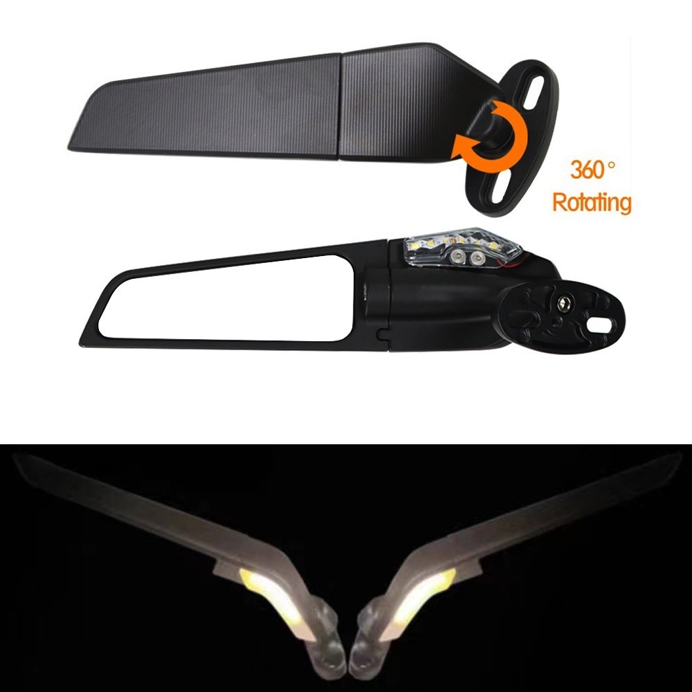 สําหรับ DUCATI PANIGALE 959 1299 ดัดแปลงกระจกรถจักรยานยนต์พร้อมไฟ LED ปรับหมุนด้านข้างกระจกมองหลัง P