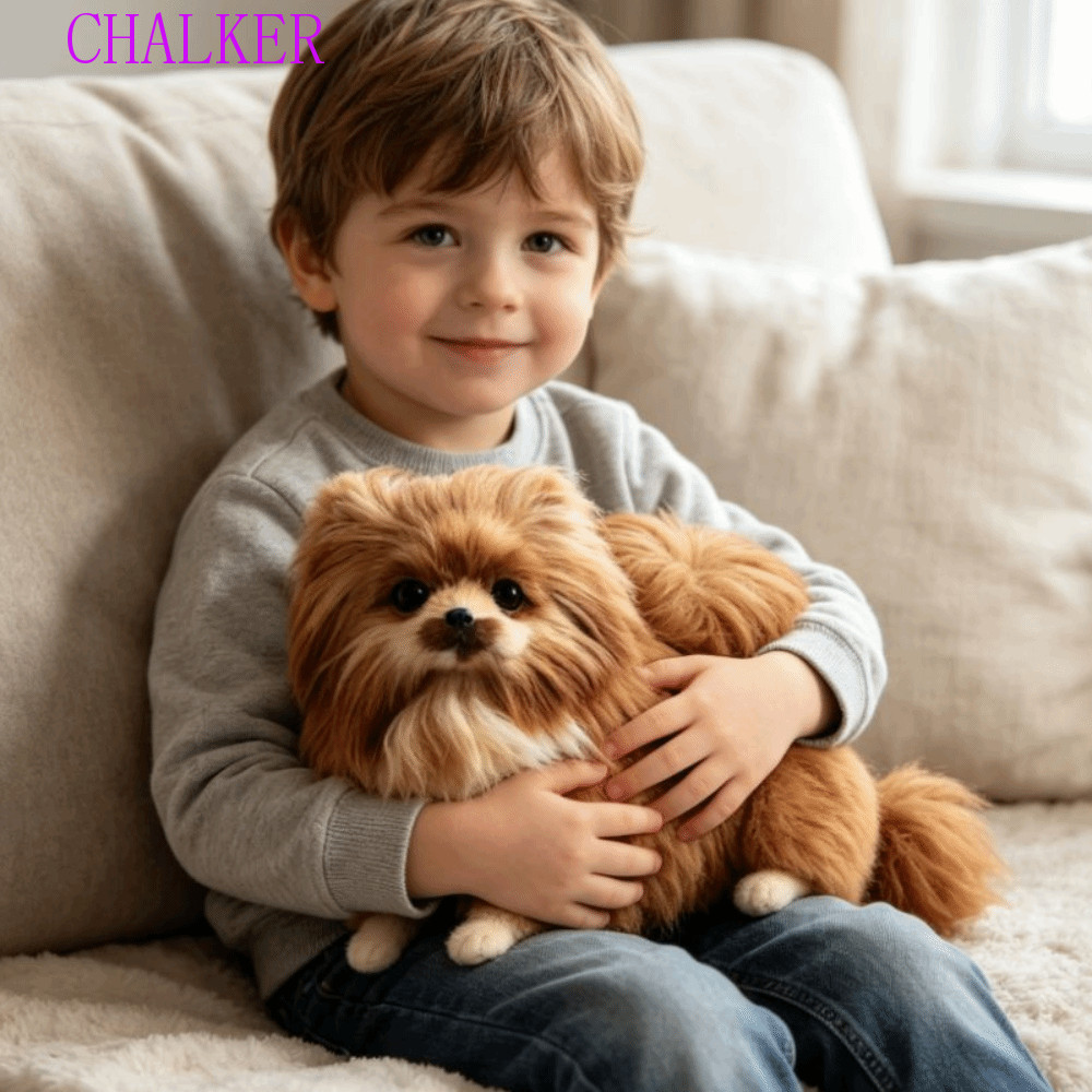 CHALKER ตุ๊กตาสุนัขจําลอง, Furry Handcrafted Pomeranian ของเล่น, Polyethylene ที่สมจริงออกแบบเหมือนจริงน่ารักสุนัขของเล่นของขวัญให้