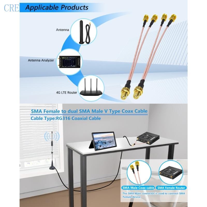 CRE SMA Splitters Cable SMA Male to Double SMA Female Cable for 3G 4G Routers