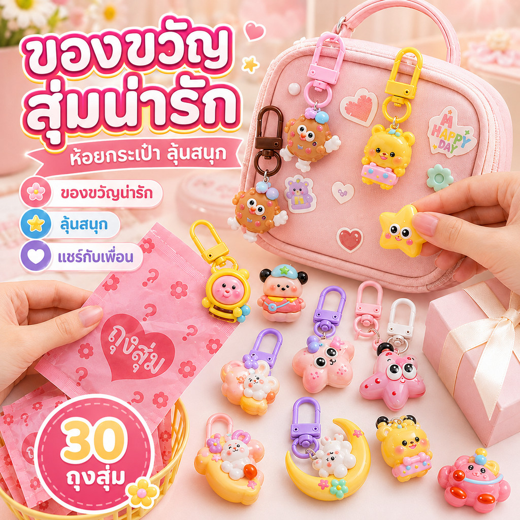 CODพร้อมส่ง ถุงสุ่มพวงกุญแจ (1 ชุด 30 ถุง） คละลายน่ารักจากไทย Capybara พวงกุญแจ น่ารัก พวงกุญแจน่ารัก