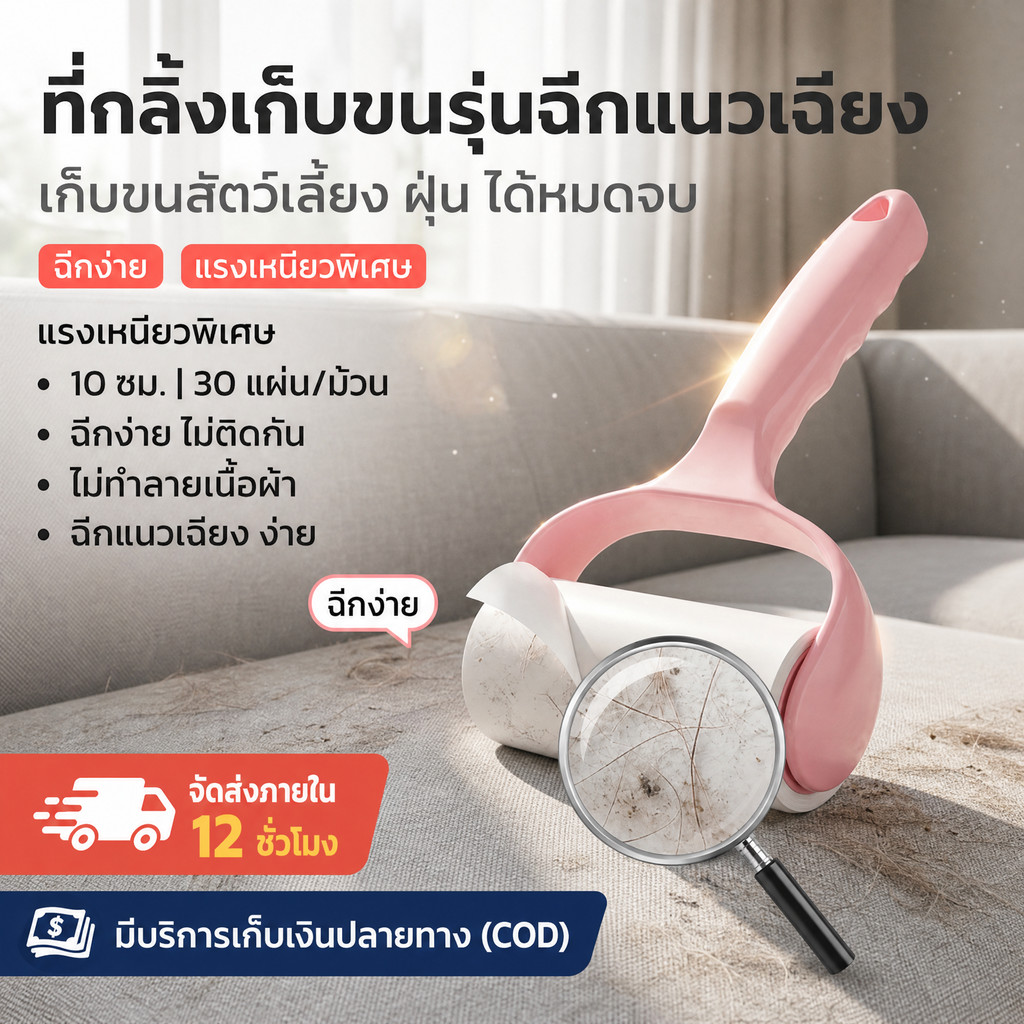 [COD]ลูกกลิ้งเก็บฝุ่นและขนบนเสื้อผ้า ลูกกลิ้งกำจัดขน ลูกกลิ้งทำความสะอาด ขจัดขนแมวและขนสุนัข ลูกปาที่ชัดเจน ชุดสีชม