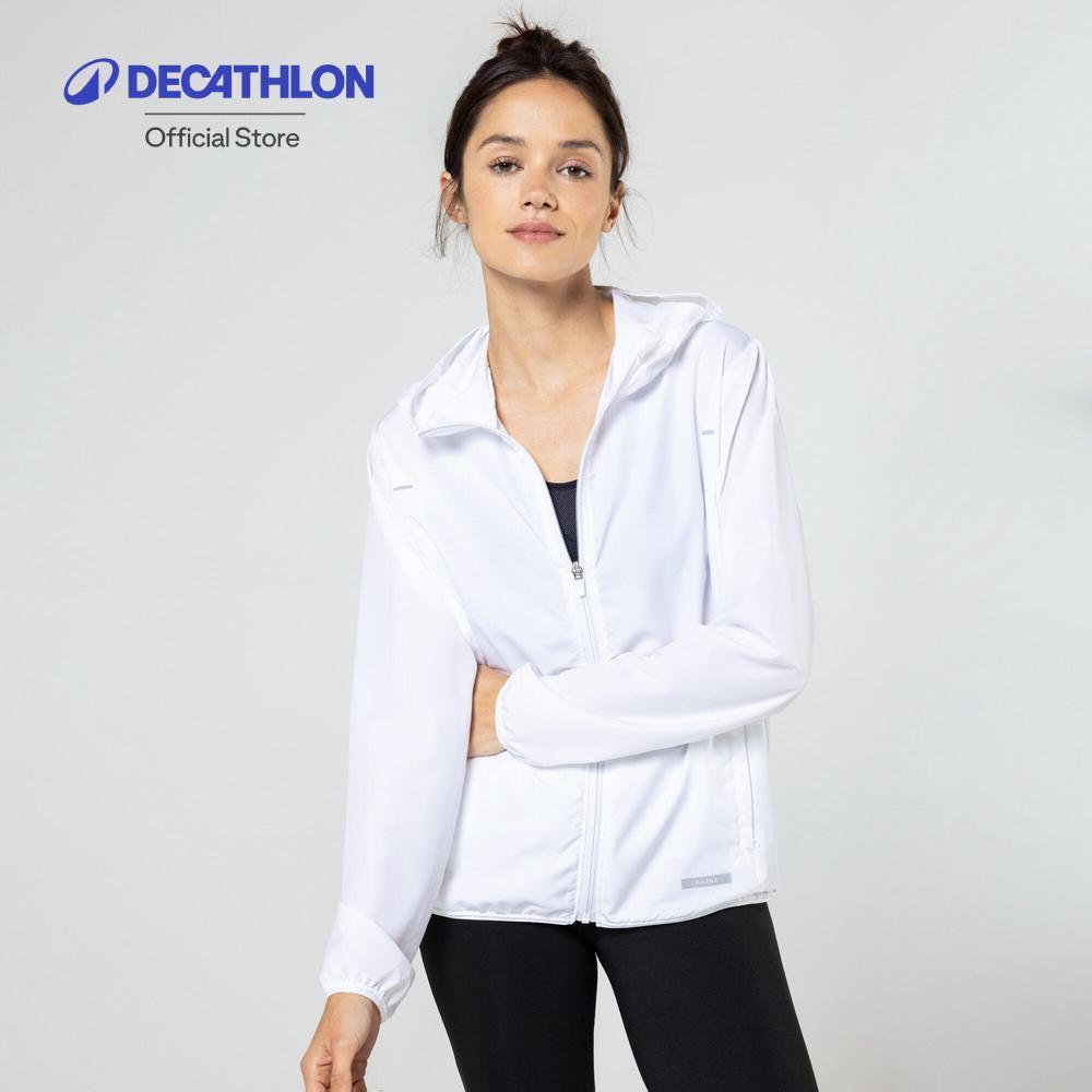 Decathlon Women'S Windproof Running Jacket เสื้อแจ็คเก็ตวิ่งกันลมผู้หญิง รุ่น Kiprun Run 100 Wind - White