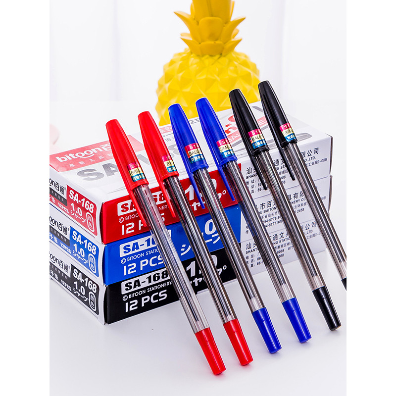 Belden เครื่องเขียนนักเรียนปากกาลูกลื่นคลาสสิกสีดําสีฟ้าสีแดง Tricolor Office Business ปากกาลูกลื่น 