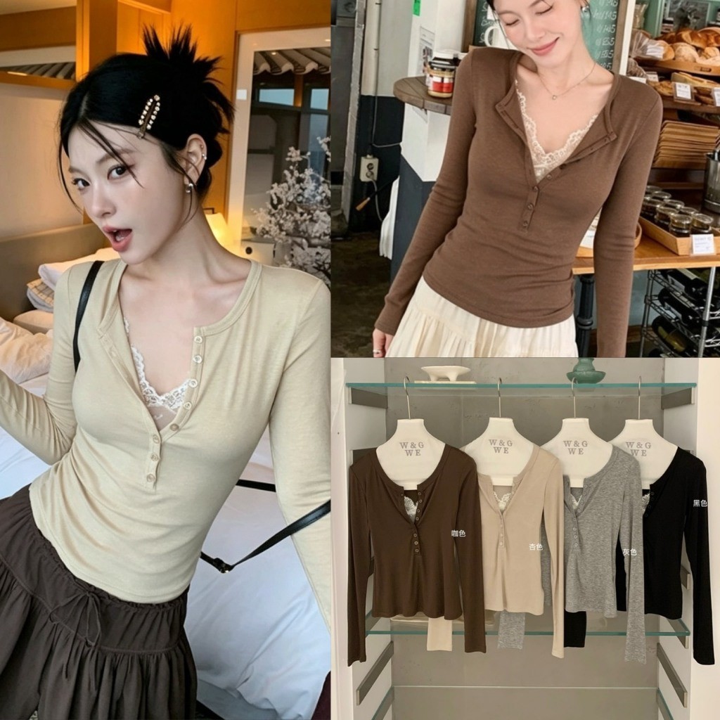 ❤ 🧵 🇰🇷 W10711 เสื้อแขนยาวรุ่นนี้คือละมุนตาผสมความเซ็กซี่แบบลงตัวมากกก! แฟชั่นเกาหลี TAG WG.WE 🧵🧡