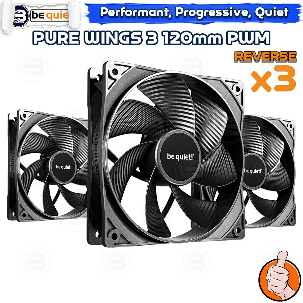[CoolBlasterThai] Be Quiet PURE WINGS 3 120mm PWM Reverse 3-Pack PC Fan Case (BL137) ประกัน 3 ปี