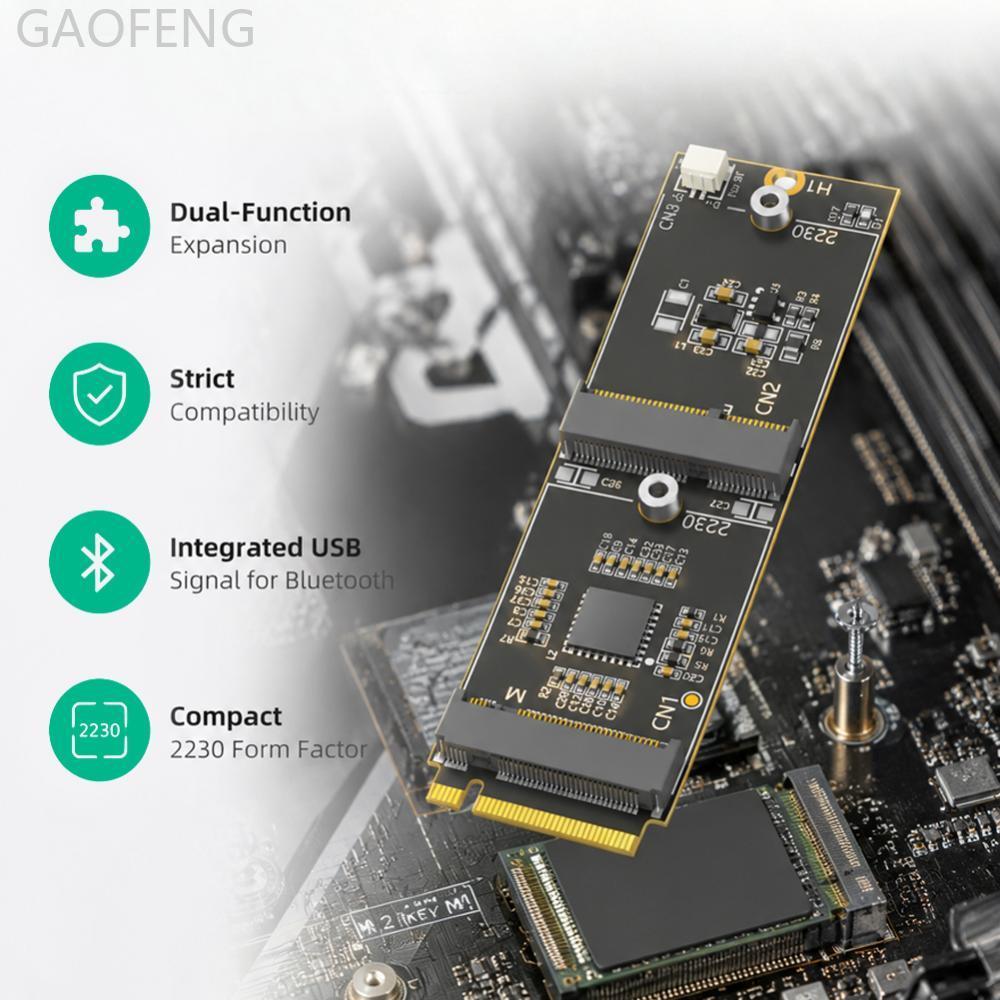 GAOFENG M.2 (Key-M) NVMe to Dual M.2 Adapter Card รองรับ 2230 Key-E/Key-M อุปกรณ์ PCIe Bus ใช้งานร่ว
