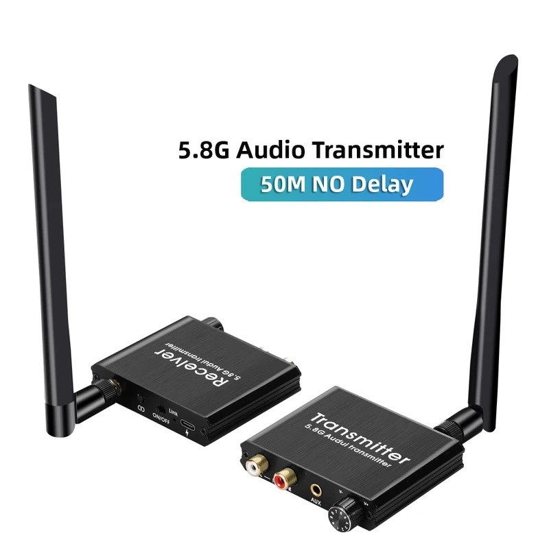 OMPP AIXXCO 5.8G ไม่มีเครื่องส่งสัญญาณเสียง RCA และตัวรับสัญญาณ 3.5 มม.R/L RCA อะแดปเตอร์เสียงไร้สาย