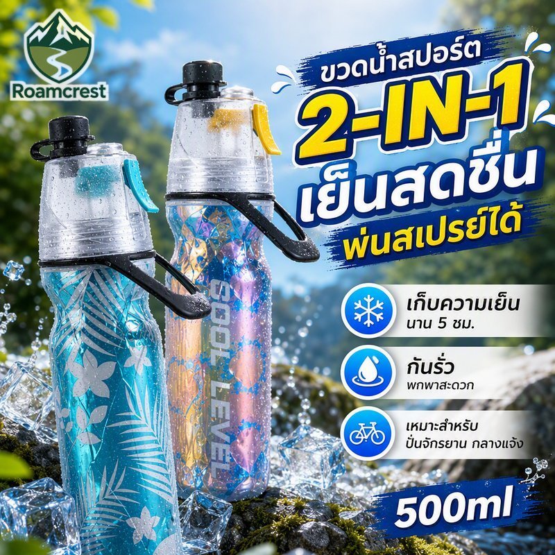 ขวดน้ําฉนวนสเปรย์ขวดหมอกรั่วซึมบีบแบบพกพาปากกว้างกลางแจ้ง