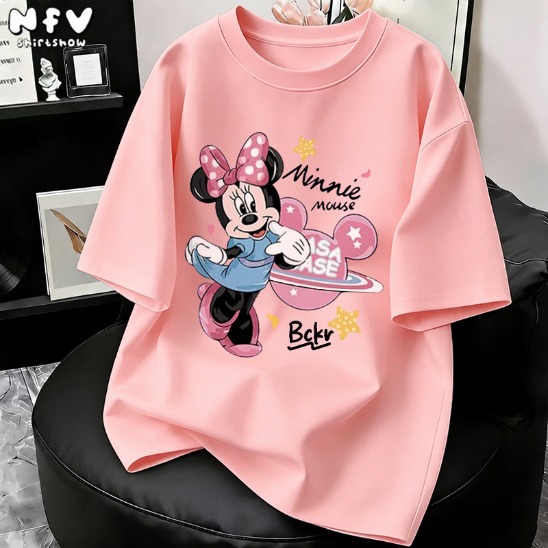NFV เสื้อยืดผู้หญิงแฟชั่นเกาหลี คอกลม แขนสั้น ทรงโอเวอร์ไซซ์ ทรงหลวม ผ้าฝ้าย ลายการ์ตูนน่ารัก YG344