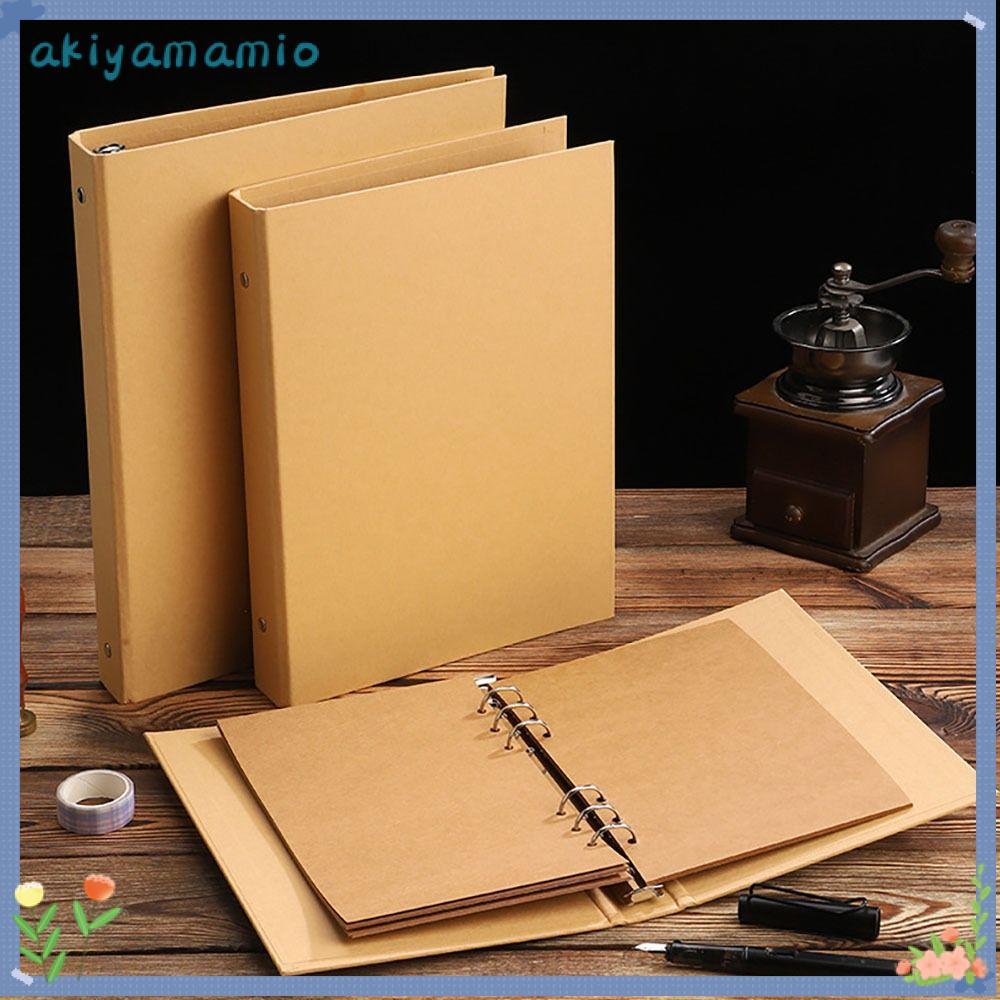 AKIYAMIO Binder File Clip, A5 B5 A4 Vintage Kraft Paper Binder Cover, Kraft Paper Perforated Binder 