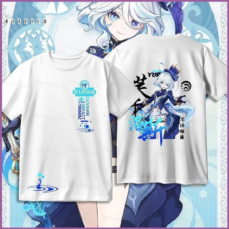 CWC Genshin Impact Furina Tshirt Anime ยูนิเซ็กส์ Tee Cosplay Focalors เสื้อแขนสั้นบน