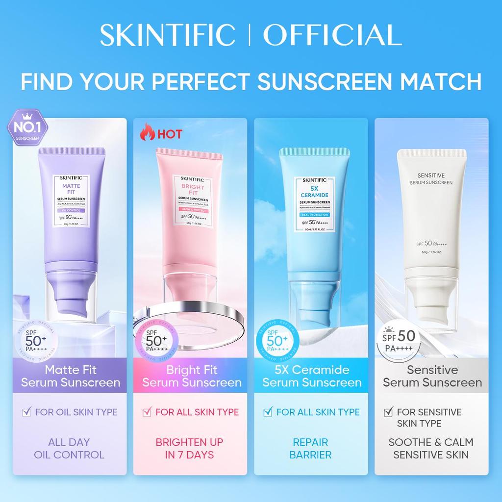 SKINTIFIC Sunscreen - Aqua Light Daily Sunscreen /Matte Fit Serum Sunscreen / SKINTIFIC 5X Ceramide 