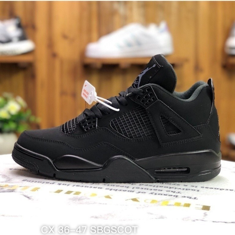 ขายร้อน 4 black cat ผู้ชายและผู้หญิงรองเท้าบาสเก็ตบอล aj4 รองเท้าผ้าใบ A-line รองเท้ากีฬา cu11-010