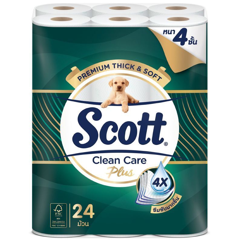 สก๊อตต์คลีนแคร์พลัสกระดาษชำระหนา4ชั้น แพค 24ม้วน Scott Clean Care Plus Toilet Tissue 4 Ply Pack 24 Roll [8850039204601 ]