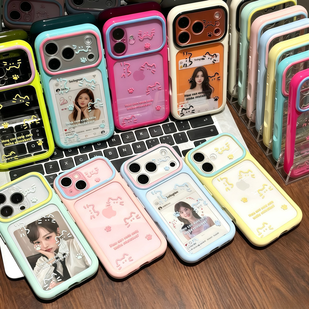 เคสสีตัดกัน ลายแมวเส้นลาก สไตล์เรียบง่าย สำหรับ iPhone 17 Air 12 Pro 14 15 Pro 11 13 16 Plus 17 Pro Max มีหลายสีให้เลือก