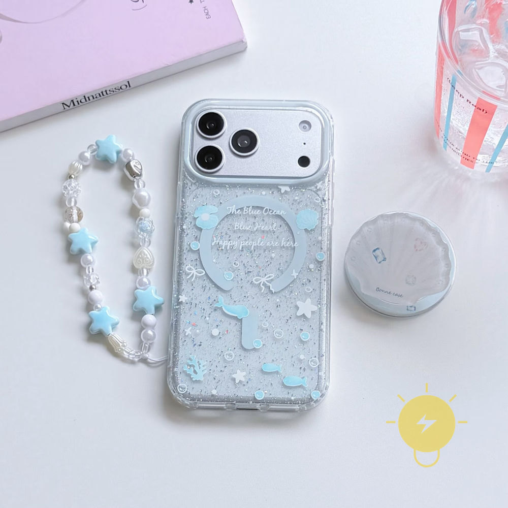 For เคสไอโฟน Magnetic TPU Chain Star Glitter Powder Ocean เคส Phone Case For iPhone 18 Pro Max 17 16 15 14 13 Cover Aesthetic Korean Cute เคสโทรศัพท์