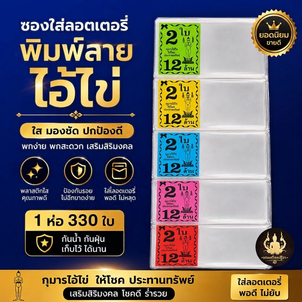 ซองใส่สลาก หัวสีลายไอ้ไข่ ชุด2ใบ (ซองแก้วใส OPP) ลายมงคล ขนาด 2.5x5 นิ้ว