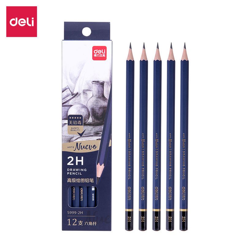 Deli S999-2H/HB Advanced Drawing Pencils 12 กล่องสี Sketch ดินสอเขียนฝึกประดิษฐ์ตัวอักษรนักเรียน Pro