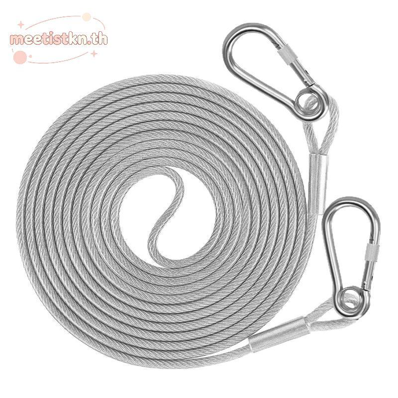 Meetistkn 2 ชิ้น Double-headed Dog Tie Out Cable Anti Chew ทนทานสายจูงเหล็กที่มีหัวเข็มขัดโลหะที่ทนท