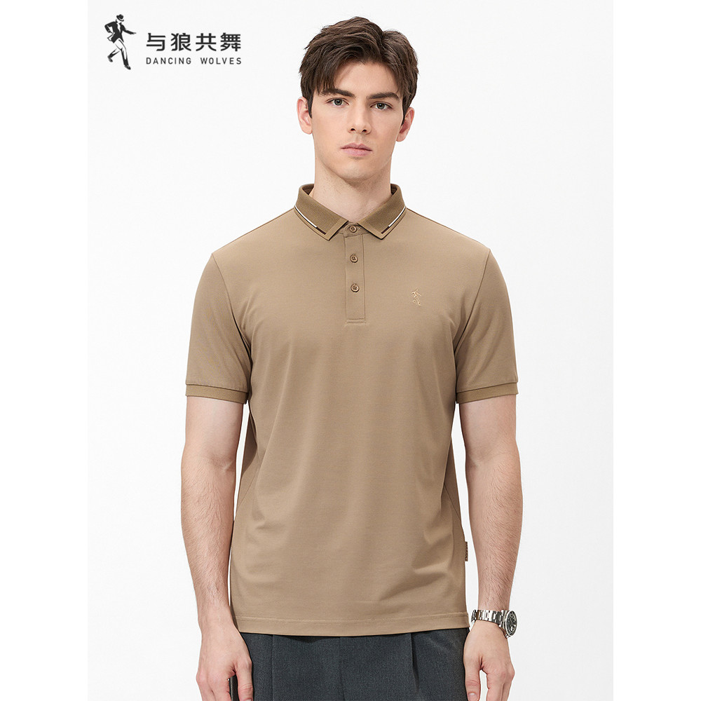 [Contrast Color Neckline] Dancing with Wolves Lapel Short Sleeve T-Shirt Men 2025 Summer New Style C
