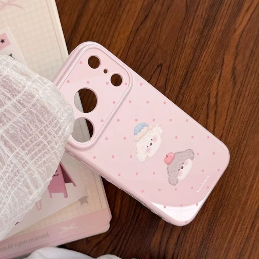 น่ารักสองสุนัข Polka Dot โทรศัพท์มือถือสําหรับ iPhone 17 16 15 14 13 12 11 Pro Max 16 15 14 Plus