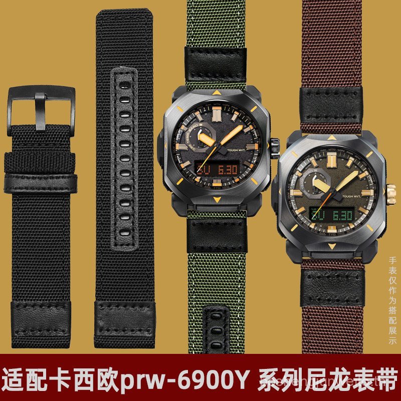 C5PA [อุปกรณ์เสริมเท่านั้นไม่รวมนาฬิกา] สายไนลอนเหมาะสําหรับ 1598 ดัดแปลง PRW-6900Y PRW-6800Y สายนาฬ