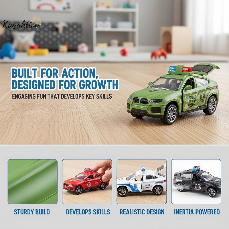Kayaktion Inertia Powered City รถตํารวจของเล่นเปิดประตูได้สมจริงบริการยานพาหนะของเล่นเพื่อการศึกษาสํ