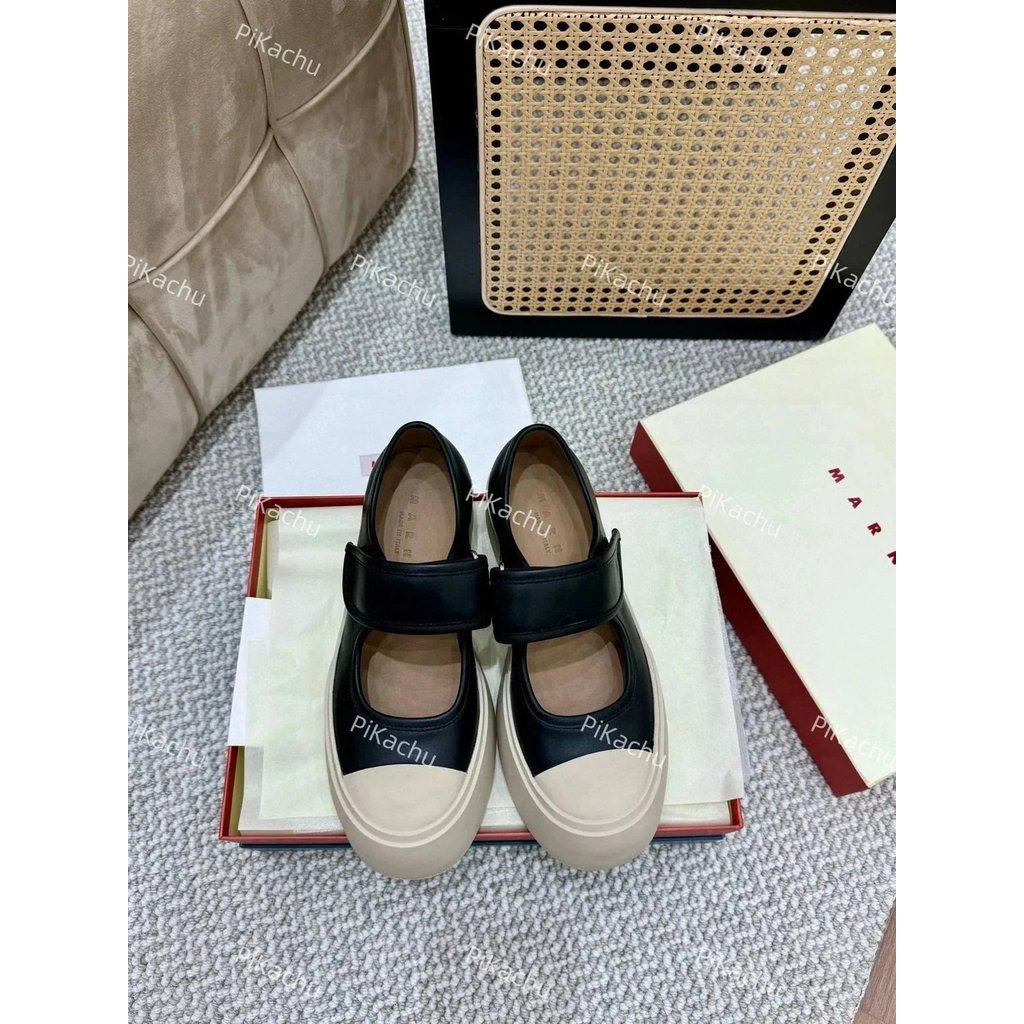 ￼ Original Marni Marnie Marnie รองเท้า Marni Big Toe รองเท้า Velcro หนาSoled รองเท้าผู้หญิงหนังแท้ Z