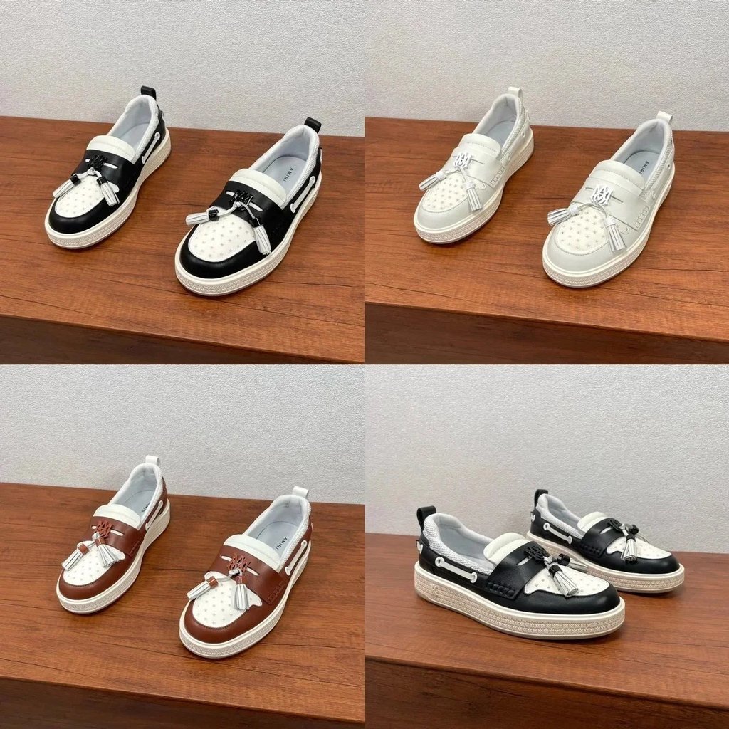 Amiri Amiri รองเท้าผู้ชายรองเท้าไม่มีส้นธุรกิจรองเท้าลําลองแบบสวมรองเท้าขี้เกียจรองเท้าหนังลําลอง