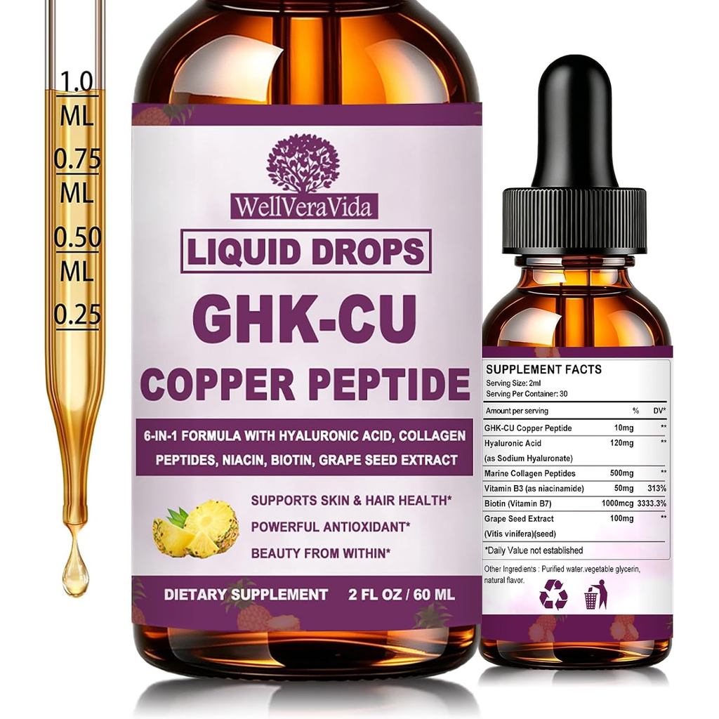 GHK-Cu Peptide อาหารเสริมชนิดน้ํา, 6 in 1GHK Cu Copper Peptides Hair Growth