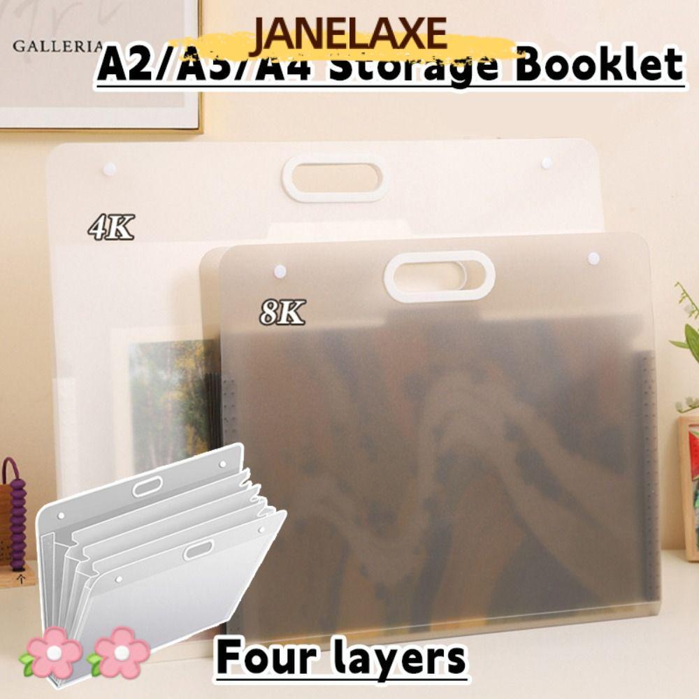 JANELAXE932JN ภาพวาดถุงเก็บกระดาษ, สี่ชั้น A2/A3/A4 แฟ้มโฟลเดอร์, ง่าย 4K/8K/16K กันน้ําแบบพกพาอัลบั