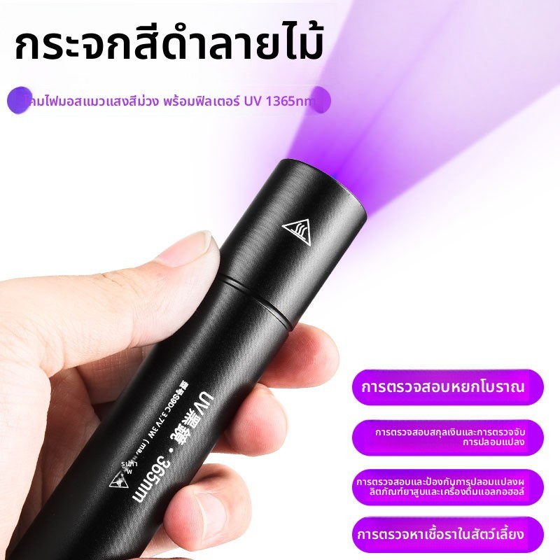 ไฟฉาย UV ตรวจแบงก์ 365nm ชาร์จได้ หยก บุหรี่ เหล้า ไฟฉายจิ๋ว

