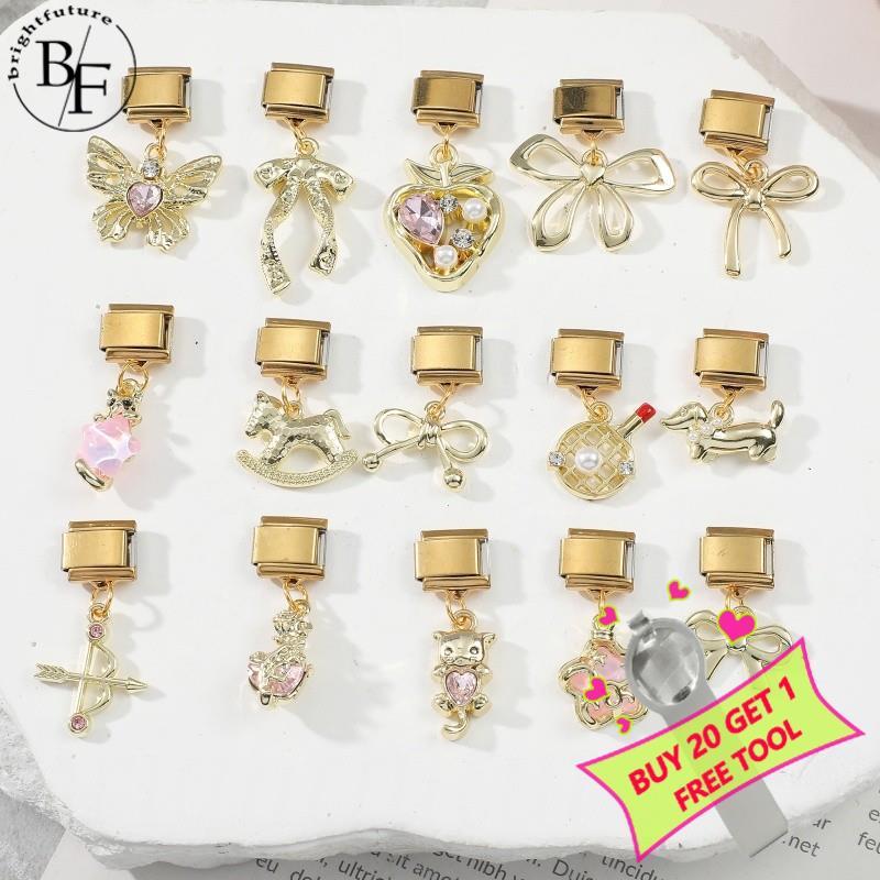 ริบบิ้นโบว์จี้อิตาเลี่ยนสร้อยข้อมือ Charm Fit 9 มม.สร้อยข้อมือสแตนเลส DIY เครื่องประดับทําอุปกรณ์เสริม Retro บุคลิกภาพโมดูลสร้อยข้อมืออุปกรณ์เสริม