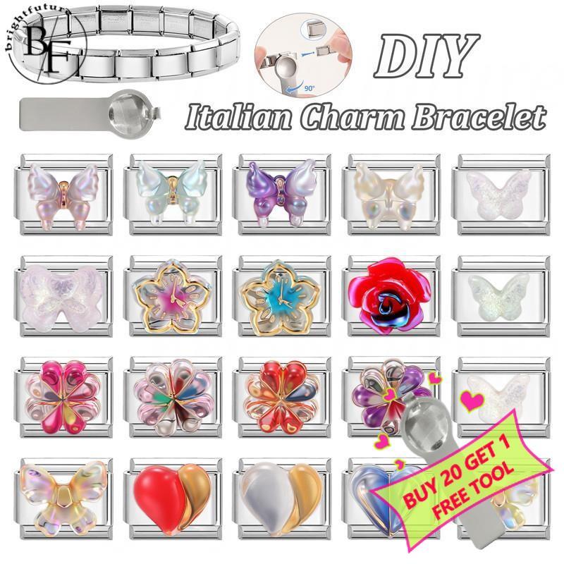 Love Rose ผีเสื้ออิตาเลี่ยน Charm สร้อยข้อมือ Fit 9 มม.สร้อยข้อมือสแตนเลส DIY เครื่องประดับทําอุปกรณ์เสริม Retro บุคลิกภาพโมดูลสร้อยข้อมืออุปกรณ์เสริม