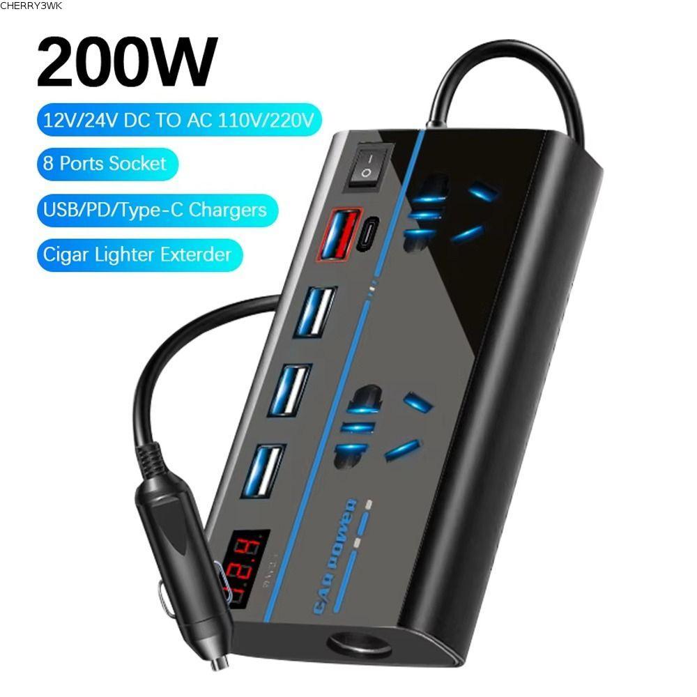 19VJKEPSHOP Power Adapter, 200W High Power Universal Car Inverter,แบบพกพาDC 12V/24V To 220Vดิจิตอลจอ